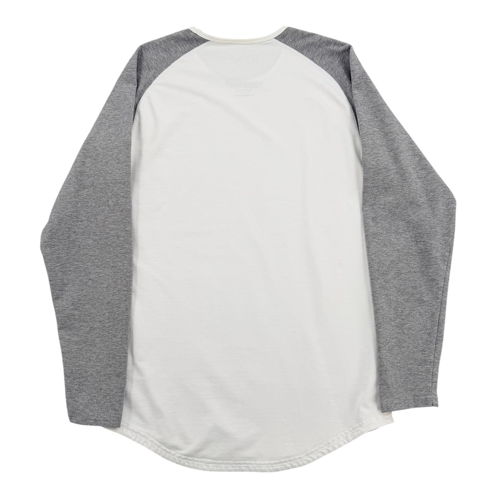 BYLT Drop Cut LS Baseball Lux Shirt Mens Small White Grey Raglan Long Sleeve Tee - Picture 2 of 8
